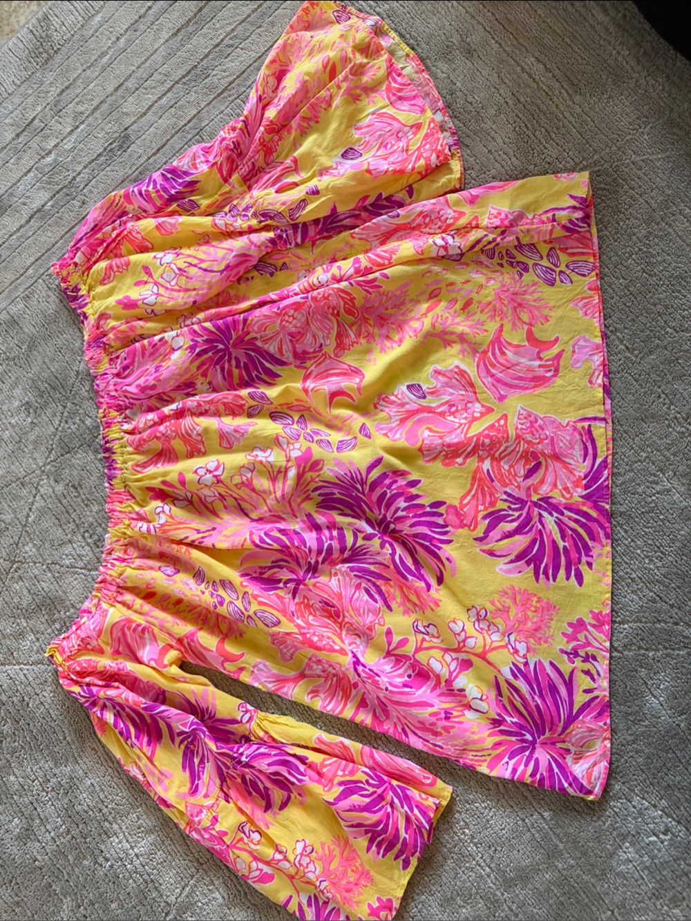 Lilly Pulitzer Yellow Floral Off-Shoulder top with Pink & Purple Print